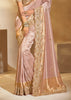 Pink Gold Designer Embroidered Silk Saree
