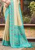 Off White And Blue Woven Banarasi Silk Saree