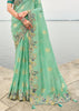 Mint Green Woven Banarasi Designer Silk Saree With Embroidered Blouse