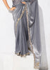Silver Grey Embroidered Designer Silk Saree