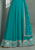 Rama Green Embroidered Anarkali with Dupatta