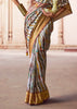 White And Brown Banarasi Digital Printed Silk Saree
