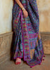 Midnight Blue Printed Kashmiri Jamewar Saree