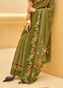 Pesto Green Printed Georgette Light Weight Saree