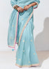 Sterling Blue Designer Organza Tissue Silk Saree With Printed Blouse