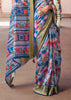 Victoria Blue Banarasi Digital Printed Silk Saree