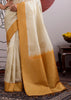 Mustard Border Ivory Woven Banarasi Silk Saree