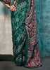 Hunter Green Satin Crepe Printed Silk Saree
