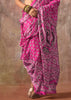 Hot Pink Printed Crepe Satin Silk Saree