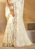 Pearl White Embroidered Georgette Silk Saree
