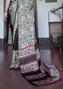 Grey Black Printed Satin Crepe Saree