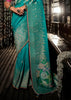 "Exclusive Offer" : Teal Blue Woven Embroidered Banarasi Silk Saree