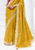 Misted Yellow Designer Organza Tissue Silk Saree With Printed Blouse