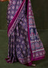 Gloxinia Purple Printed Satin Crepe Silk Saree