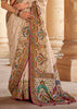 Off White Printed Silk Saree With Contrast Blouse