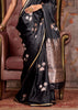 Phantom Black Banarasi Satin Silk Saree With Brocade Blouse