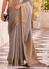 Silver Grey Woven Banarasi Linen Silk Saree with Velvet Blouse