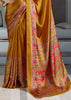 Golden Yellow Printed Satin Silk Saree