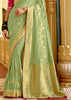 Sweet Green Woven Banarasi Designer Silk Saree With Embroidered Blouse