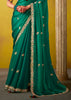 Ultramarine Green Woven Embroidered Chiffon Saree