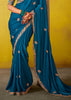 Coral Blue Woven Embroidered Chiffon Saree