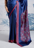 Ultramarin Blue Satin Silk Saree with Ajrakh Printed Pallu and Blouse