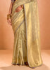 Dusky Cream Woven Banarasi Designer Tissue Silk Saree With Embroidered Blouse