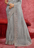 Dove Grey Embroidered Designer Saree