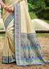 Cream And Blue Woven Banarasi Silk Saree