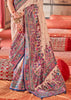 Off White And Blue Printed Kashmiri Jamewar Saree
