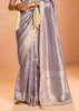 Lavender Blue Woven Banarasi Designer Tissue Silk Saree With Embroidered Blouse