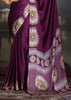 Wine Purple Printed Satin Silk Saree