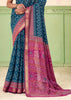 Teal Blue Patola Printed Cotton Silk Saree
