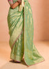 Grass Green Woven Banarasi Designer Tissue Silk Saree With Embroidered Blouse