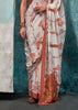 White And Brown Satin Crepe Printed Silk Saree