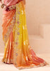 Peach And Yellow Heavy Embroidered Designer Silk Saree