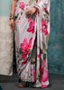 White And Green Satin Crepe Printed Silk Saree
