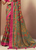 Blue And Pink Printed Georgette Saree