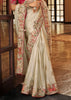 Off White Designer Embroidered Silk Saree