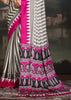 Hot Pink And White Printed Satin Silk Saree