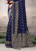 “Exclusive Offer” : Navy Blue Banarasi Designer Saree With Embroidered Blouse