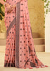 Peach Pink Woven Linen Silk Saree