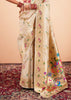 Pearl White Woven Paithani Silk Saree With Contrast Blouse