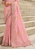 Rose Pink Woven Banarasi Designer Silk Saree With Embroidered Blouse