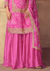 Hot Pink Embroidered Bandhej Sharara Suit Set