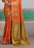 Bright Orange Woven Tussar Silk Saree