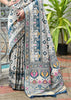 White & Rama Blue Woven Banarasi Patola Silk Saree