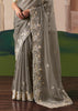 Taupe Grey Embroidered Designer Silk Saree