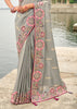 Silver Grey Woven Banarasi Designer Silk Saree With Embroidered Blouse