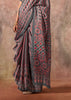 Metalic Grey Printed Crepe Satin Silk Saree